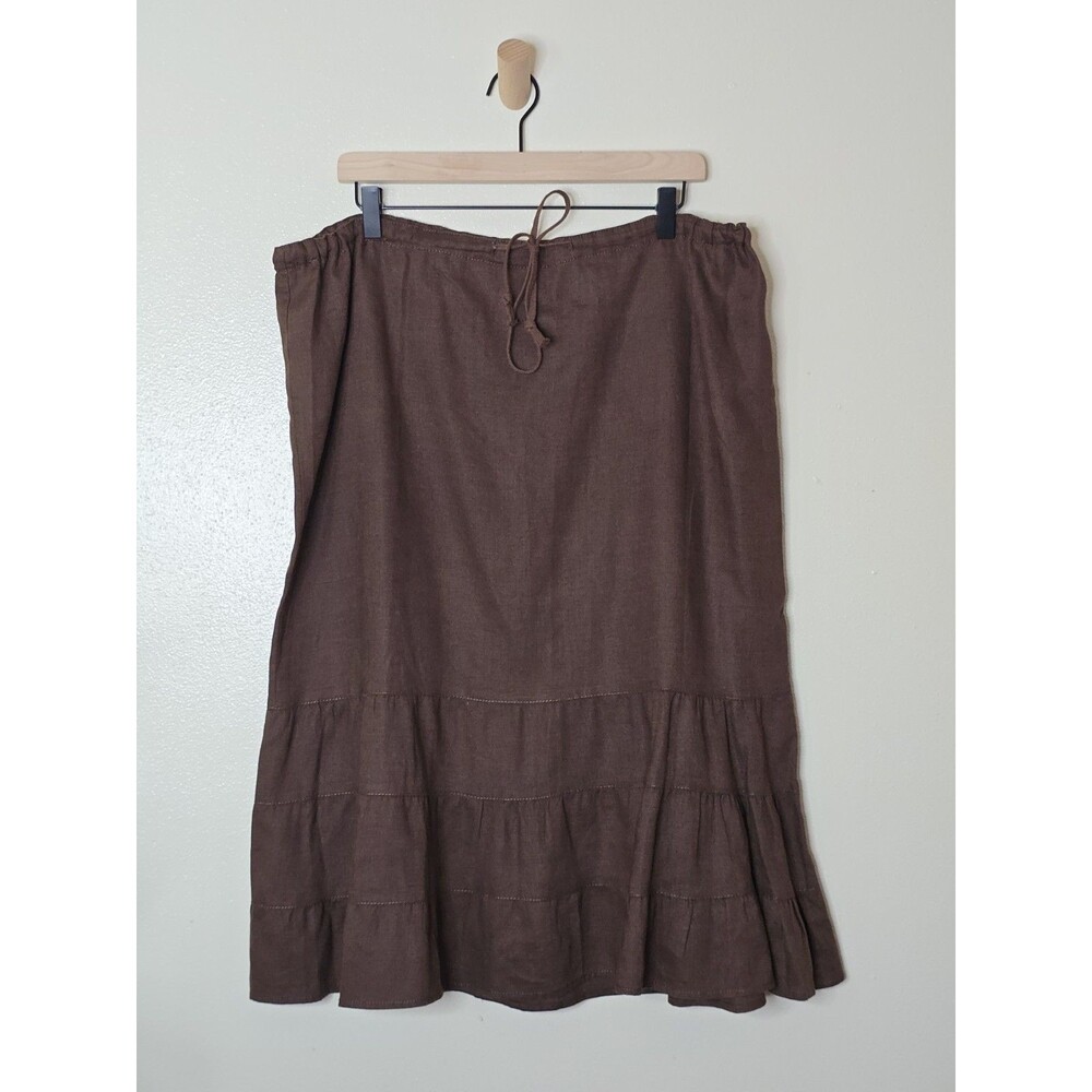 Vintage Merona Skirt Womens 14 Brown 100% Linen Tiered Midi Y2K